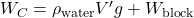 W_C = \rho_{\rm water} V' g + W_{\rm block}