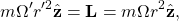 \begin{equation*}   m \Omega' r'^2 \hat{\bf z} = {\bf L} = m \Omega r^2 \hat{\bf z} , \end{equation*}